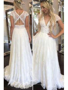 A-Line Cap Sleeves Lace Wedding Dresses Bridal Gowns 903419