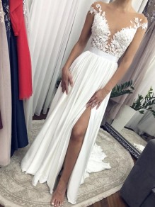 A-Line Lace Long Wedding Dresses Bridal Gowns 903420