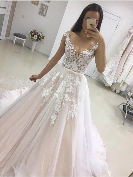 A-Line Lace and Tulle Wedding Dresses Bridal Gowns 903430