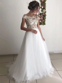 A-Line Lace and Tulle Long Wedding Dresses Bridal Gowns 903431 A-Line Lace and Tulle Long Wedding Dresses Bridal Gowns 903431