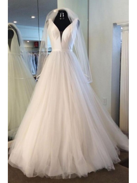 A-Line Satin and Tulle Wedding Dresses Bridal Gowns 903434