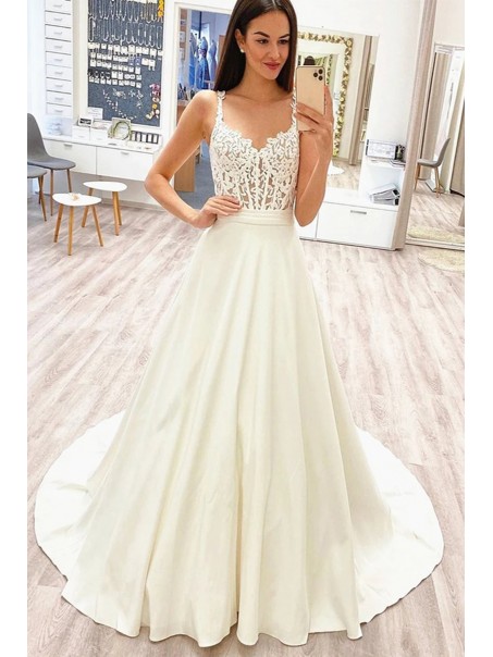 A-Line Lace and Satin Wedding Dresses Bridal Gowns 903441 A-Line Lace and Satin Wedding Dresses Bridal Gowns 903441