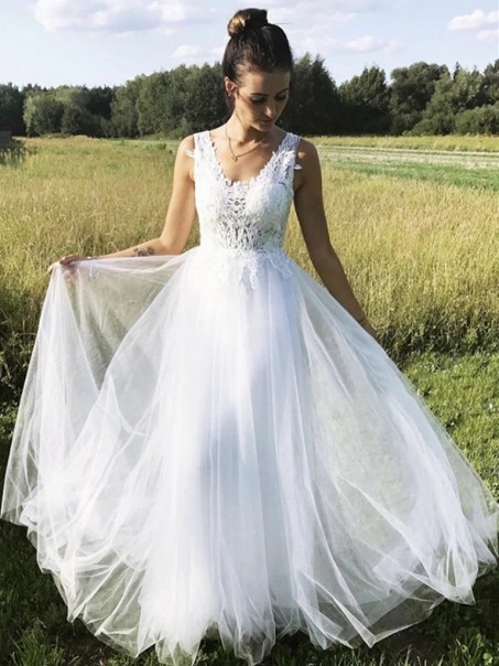 A-Line Lace and Tulle Wedding Dresses Bridal Gowns 903443