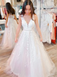 A-Line Lace and Tulle Wedding Dresses Bridal Gowns 903444