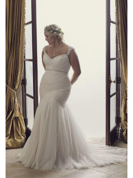 Mermaid Beaded Tulle Long Wedding Dresses Bridal Gowns 903446