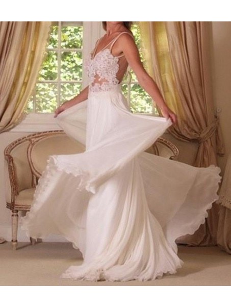 A-Line Lace Long Wedding Dresses Bridal Gowns 903448