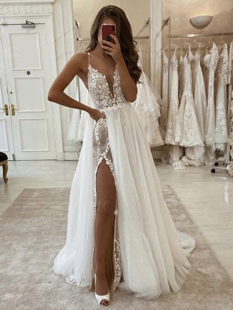 A-Line Lace and Tulle Wedding Dresses Bridal Gowns 903453