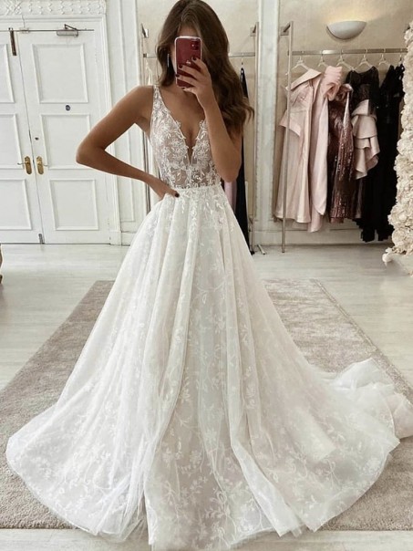 A-Line Lace and Tulle Long Wedding Dresses Bridal Gowns 903464 A-Line Lace and Tulle Long Wedding Dresses Bridal Gowns 903464