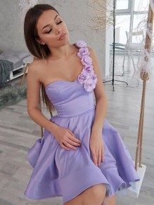 Short One Shoulder Lavender Prom Dress Homecoming Graduation Dresses 904003