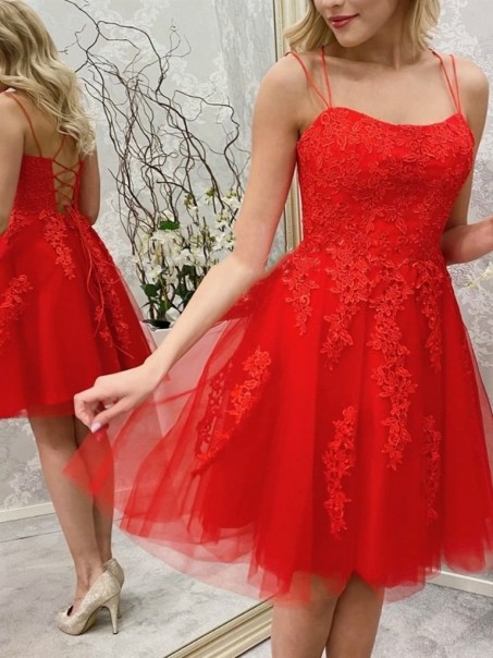 Short Red Lace Prom Dress Homecoming Graduation Dresses 904004