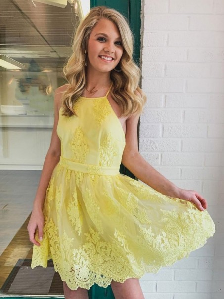 Short Yellow Lace Prom Dress Homecoming Graduation Dresses 904009 Short Yellow Lace Prom Dress Homecoming Graduation Dresses 904009