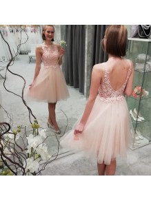 Short Pink Lace and Tulle Prom Dress Homecoming Graduation Cocktail Dresses 904015