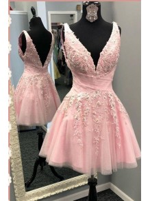 Short Pink Lace and Tulle Prom Dress Homecoming Graduation Cocktail Dresses 904016