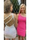 Short Sparkle Sequins One Shoulder Tight Lace Prom Dress Homecoming Graduation Cocktail Dresses 904018
