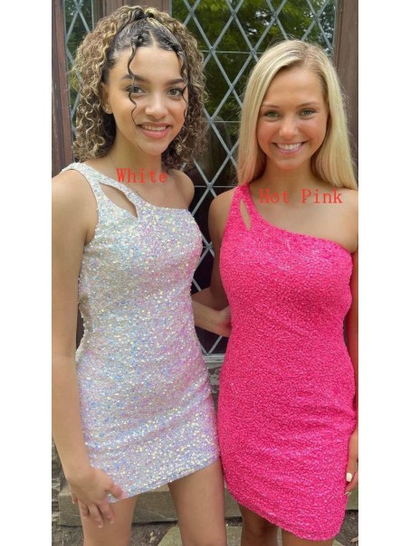 Short Sparkle Sequins One Shoulder Tight Lace Prom Dress Homecoming Graduation Cocktail Dresses 904018