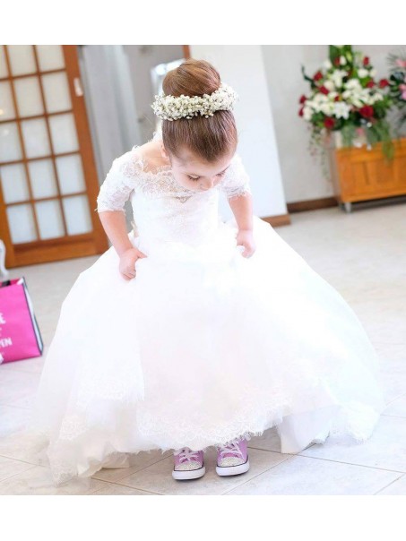 Lace and Tulle Floor-Length Flower Girl Dresses with Sleeves 905003 Lace and Tulle Floor-Length Flower Girl Dresses with Sleeves 905003