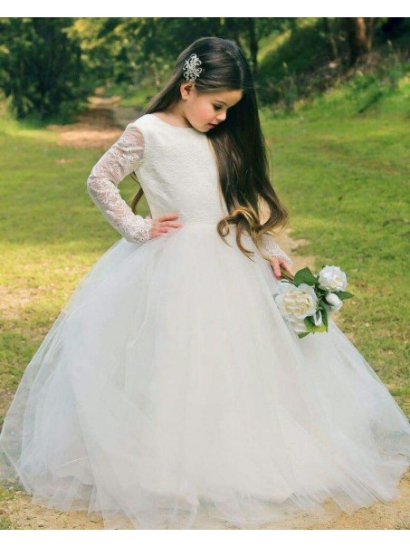 Lace and Tulle Long Sleeves Flower Girl Dresses 905014 Lace and Tulle Long Sleeves Flower Girl Dresses 905014