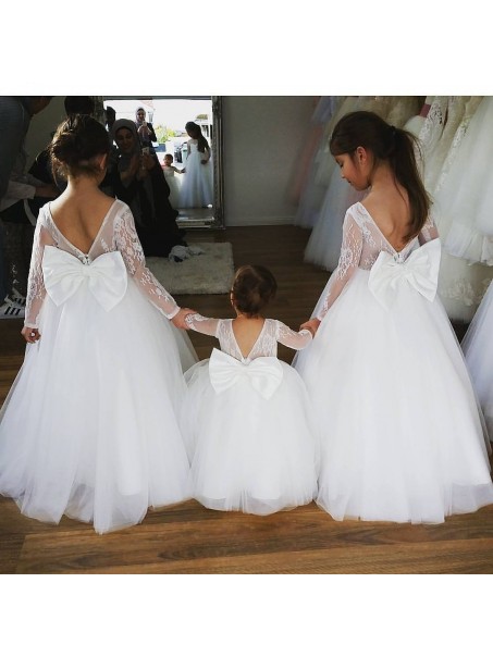 Lace and Tulle Long Sleeves Flower Girl Dresses 905015 Lace and Tulle Long Sleeves Flower Girl Dresses 905015