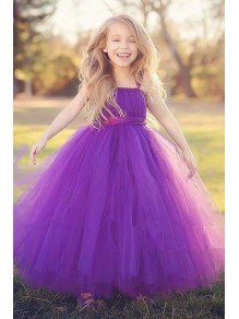 Cute Floor Length Purple Tulle Flower Girl Dresses 905030