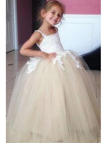 Lace and Tulle Floor Length Flower Girl Dresses 905036