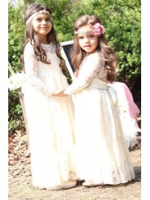 Lace and Tulle Long Sleeves Flower Girl Dresses 905041