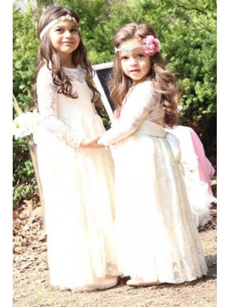 Lace and Tulle Long Sleeves Flower Girl Dresses 905041 Lace and Tulle Long Sleeves Flower Girl Dresses 905041