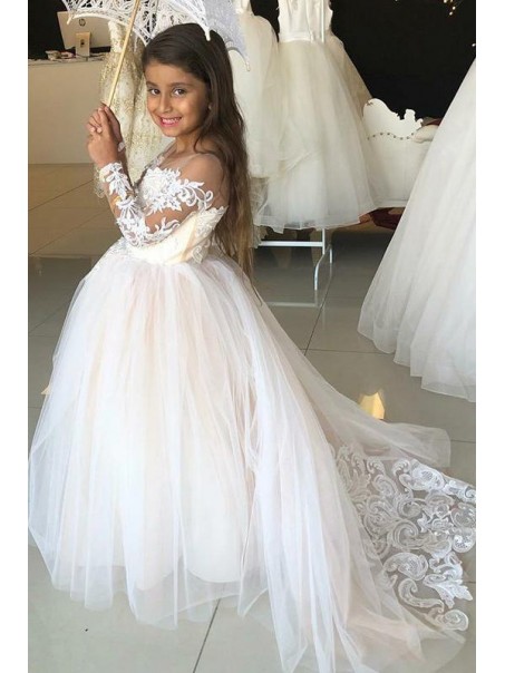 Lace and Tulle Long Sleeves Flower Girl Dresses 905042 Lace and Tulle Long Sleeves Flower Girl Dresses 905042