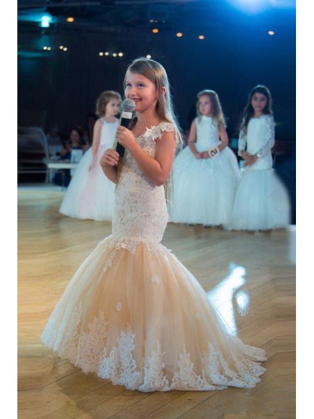 Mermaid Lace Floor Length Flower Girl Dresses 905045