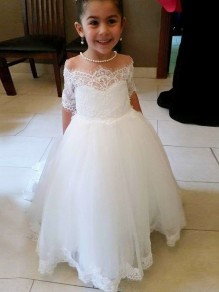 Lace and Tulle Floor Length Flower Girl Dresses 905060