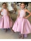 Lace and Satin Pink Halter High Low Flower Girl Dresses 905069