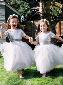 Ankle-Length Sequins and Tulle Flower Girl Dresses 905072