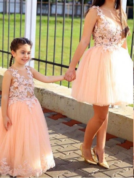 Cute Pink Floor Length Lace and Tulle Flower Girl Dresses 905074