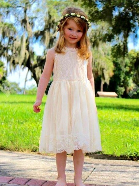 Knee Length Lace Flower Girl Dresses 905075