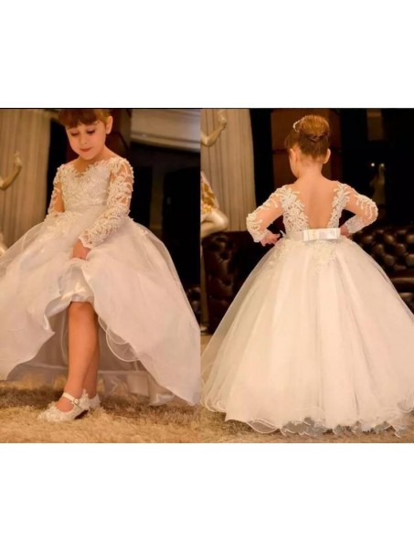 Lace and Tulle Long Sleeves Flower Girl Dresses 905080