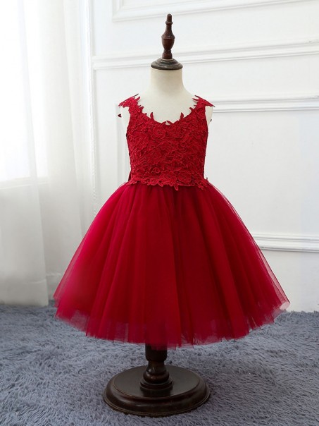 Lace and Tulle Red Flower Girl Dresses 905087