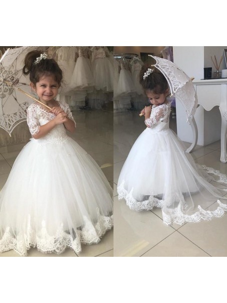 Lace and Tulle Flower Girl Dresses with Sleeves 905089 Lace and Tulle Flower Girl Dresses with Sleeves 905089
