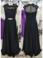 A-Line Illusion Bodice Lace Chiffon Black Long Mother of The Bride Dresses 907009