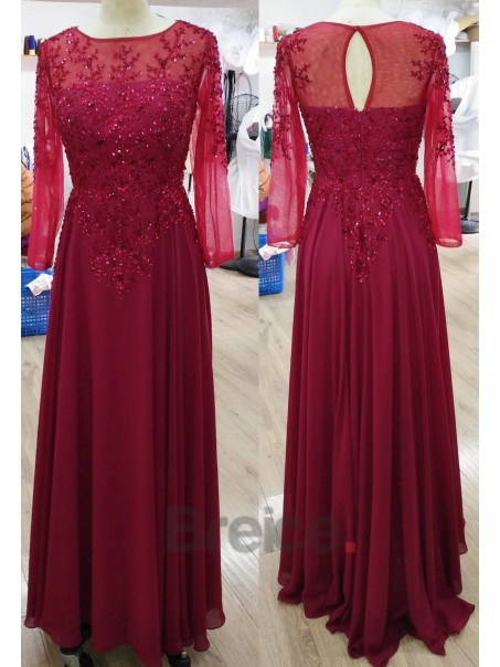 Long Sleeves Illusion Neckline Navy Lace and Chiffon Party Evening Mother of The Bride Dresses 5801018 Long Sleeves Illusion Neckline Navy Lace and Chiffon Party Evening Mother of The Bride Dresses 5801018