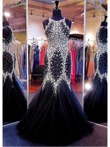 Long Black Beaded Mermaid Prom Formal Evening Dresses 99501059