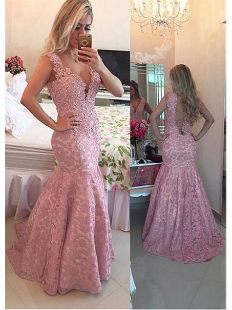 Mermaid V-Neck Lace Long Prom Formal Evening Dresses 99501072