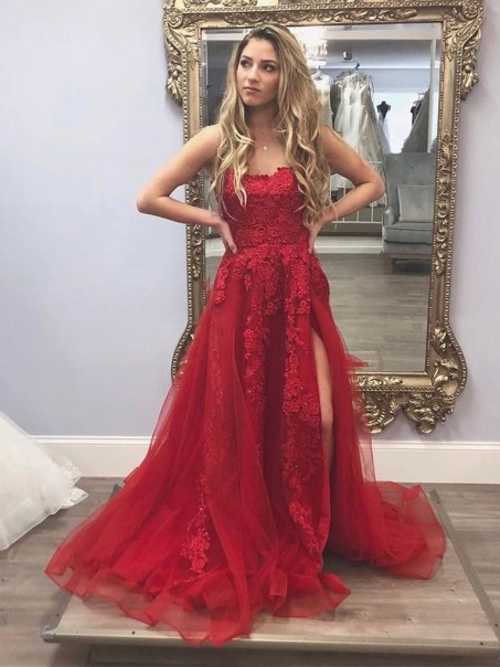Long Red Beaded Lace Appliques Prom Dresses Formal Evening Gowns 995011009 Long Red Beaded Lace Appliques Prom Dresses Formal Evening Gowns 995011009