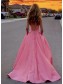 A-Line Long Satin V-Neck Prom Dresses Formal Evening Gowns 995011013