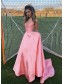 A-Line Long Satin V-Neck Prom Dresses Formal Evening Gowns 995011013