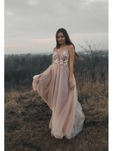 A-Line Tulle V-Neck Long Prom Dresses Formal Evening Gowns 995011018 A-Line Tulle V-Neck Long Prom Dresses Formal Evening Gowns 995011018