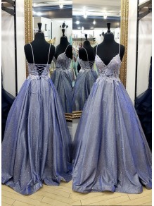 A-Line Lace Sparkly Long Prom Dresses Formal Evening Gowns 995011020