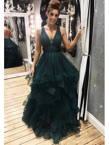 A-Line Tulle V-Neck Long Prom Dresses Formal Evening Gowns 995011022 A-Line Tulle V-Neck Long Prom Dresses Formal Evening Gowns 995011022