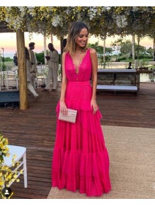 A-Line V-Neck Long Prom Dresses Formal Evening Gowns 995011026