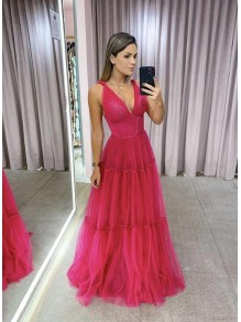 A-Line Long V-Neck Prom Dresses Formal Evening Gowns 995011028