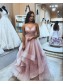 A-Line Sequins Tulle V-Neck Long Prom Dresses Formal Evening Gowns 995011029