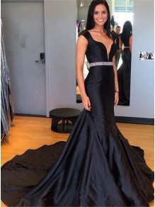 Mermaid Beaded Long Black Prom Dresses Formal Evening Gowns 995011033